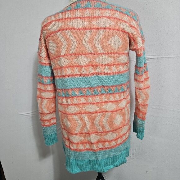 Roxy Women's Cardigan Sweater Oversize Aztec Pattern Tan,‎ Peach, Teal,  XS - Picture 5 of 12